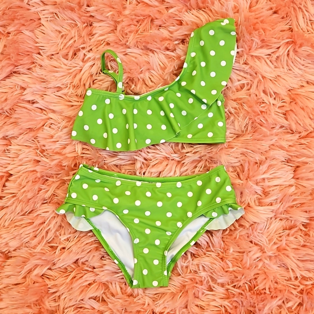 GIRLS Marina West Lime Green Polka Dot Bikini Sz 6/7, 8/9, 10/11